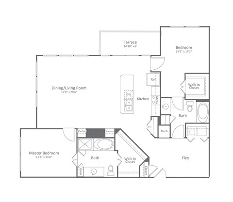 Floor plan for 2 beds, 2 baths, 1440 sqft